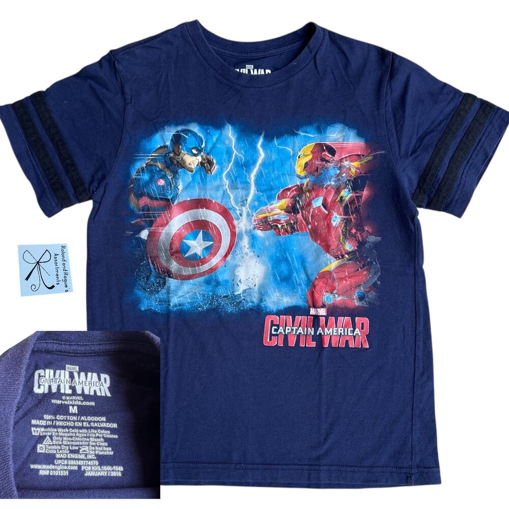Marvel Captain America: Civil War 2016 Iron Man T-Shirt Kids Sz M